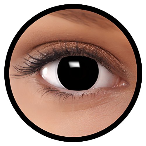 Farbige Kontaktlinsen schwarz Hexe + Behälter, weich, ohne Stärke in schwarz als 2er Pack (1 Paar)- angenehm zu tragen und perfekt für Halloween, Karneval, Fasching oder Fastnacht Kostüm