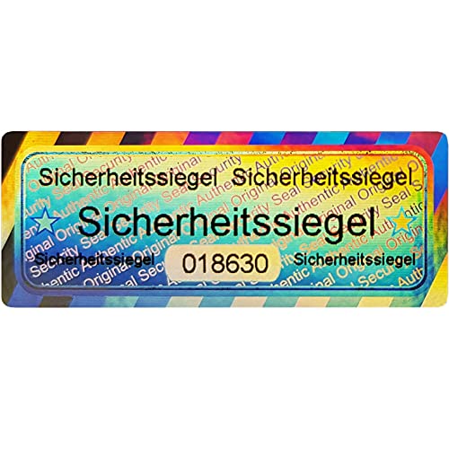 50 Stk - 3D Hologramm Sicherheits-Siegel mit Seriennummer - 50x20mm silber glänzend - Sicherheitssiegel, Qualitätssiegel Garantiesiegel Sicherheitsetiketten selbstklebendes Etikett Echtheitssiegel