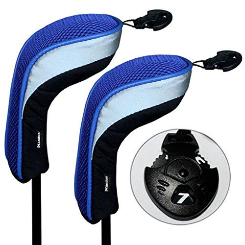 Andux 2 Packung Hybrid Golf Schlägerkopfhüllen Golf Eisen deckt Eisenhauben austauschbar Nr. Etikett MT/hy04 schwarz /blau MEHRWEG