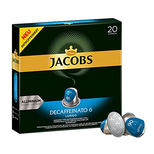 Jacobs Kaffeekapseln Lungo Decaffeinato- Intensität 6- 200 Nespresso kompatible Kapseln, 10er Pack, 10 x 20 Getränke