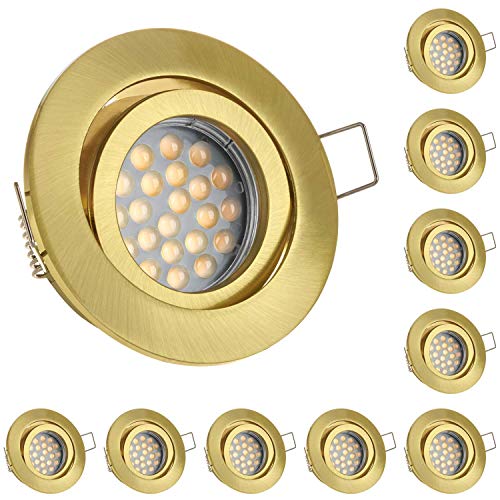 10er LED Einbaustrahler Set Gold/Messing mit LED GU10 Markenstrahler von LEDANDO - 5W - DIMMBAR - schwenkbar - warmweiss - 60° Abstrahlwinkel - A+ - 50W Ersatz
