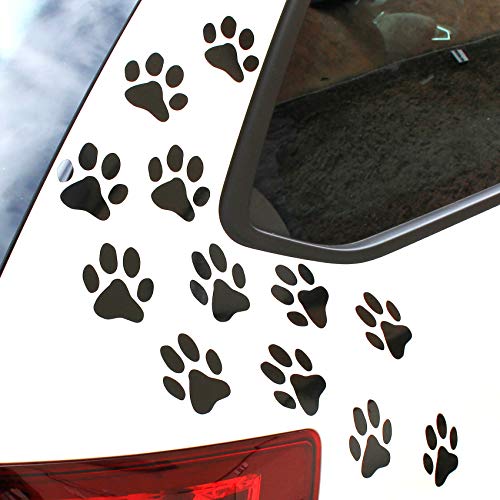 Finest Folia 12er Set Hundepfoten je 6x6 cm Pfoten Pfötchen Hund Katze Aufkleber Sticker für Auto Motorrad Wand Laptop Möbel (K015 Schwarz Glanz)