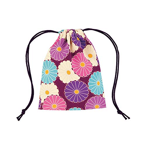 Japanische Tasche mit Kordelzug, 9,8 x 7,5 Zoll (25 x 19 cm), hergestellt in Japan, japanisches Muster, Kikka / Lila,