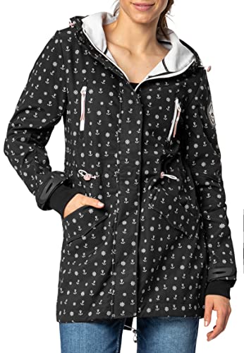 Sublevel Damen Softshell-Jacke Kurzmantel mit Kapuze & Print Black L