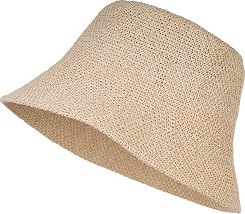styleBREAKER Damen Fischerhut aus luftig gewebtem Papierstroh, Faltbarer Knautschhut, Sonnenhut, Bucket Hat 04025032, Farbe:Beige