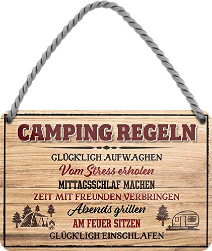 schilderkreis24 Blechschilder Lustiger Spruch: “Camping Regeln“ Deko Schild Geschenkidee für Camping Fans 18x12 cm