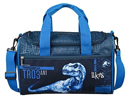 Sporttasche mit Namen | inkl. NAMENSDRUCK | Motiv Dinosaurier T-Rex Dino | Personalisieren & Bedrucken in Wunschfarbe | Reisetasche Jungen Tragetasche Umhängetasche
