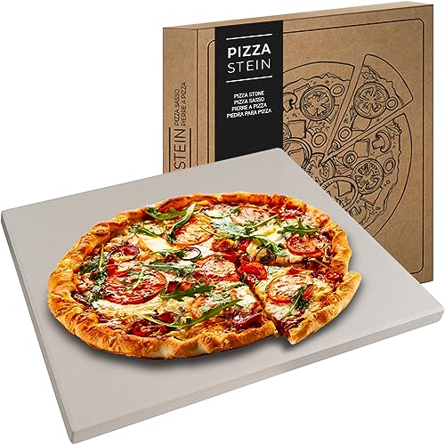 Heidenfeld Pizzastein | Pizza Stein für Backofen und Grill - Cordierit - Große Fläche rechteckig - Gasgrill - Steinplatte - Deutsche Qualitätsmarke - Pizzamaker - Schamottstein (46.5 x 35.5 x 1.5 cm)