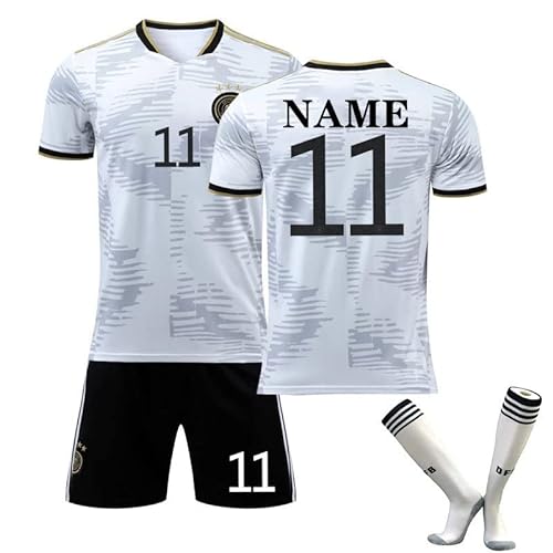 Deutschland Fußballtrikot-Set, individuelles personalisiertes Trikot mit Name + Nummer, T-Shirt + Shorts + Stutzen, passendes Kinder-Erwachsenen-Jungen-Mädchen-Fußballtrikot