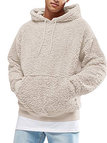 Gemijacka Pullover Herren Hoodie Herren Kapuzenpullover Plüsch Hoodie Sweatshirt Teddy-Fleece Pullover mit Taschen, Grau, XL