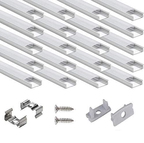 40 × 1M LED Schiene Aluprofil, StarlandLed 40-Pack LED-Aluminium Profil U-Form mit Abdeckung, Endkappen und Montageclips für LED-Streifen-Lichter …