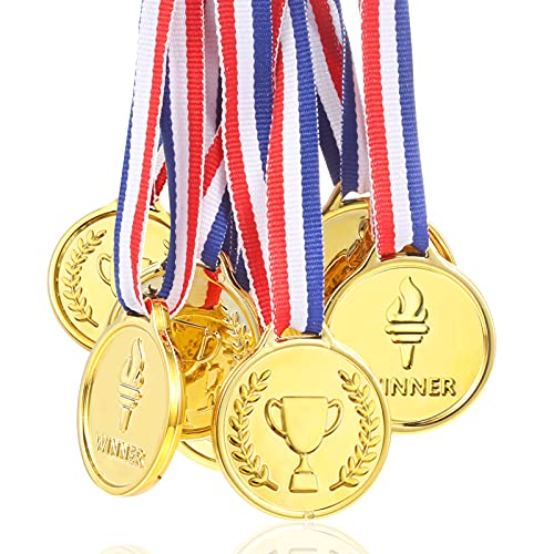 Pllieay 12 Stücke Gold Medaillen Kunststoff Gold Gewinner Medaillen für Kinder Sport Party, Wettbewerb, Preise