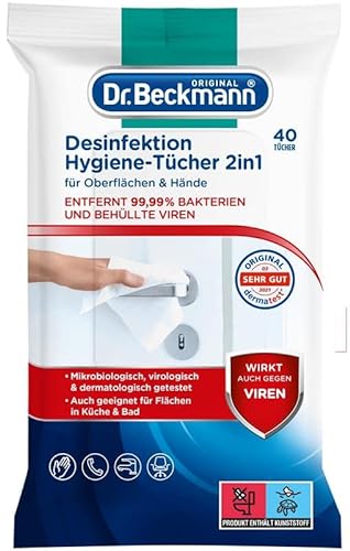 Dr. Beckmann Desinfektion Hygiene-Tücher 2in1 | Oberflächendesinfektion und Handdesinfektion | 40 Tücher