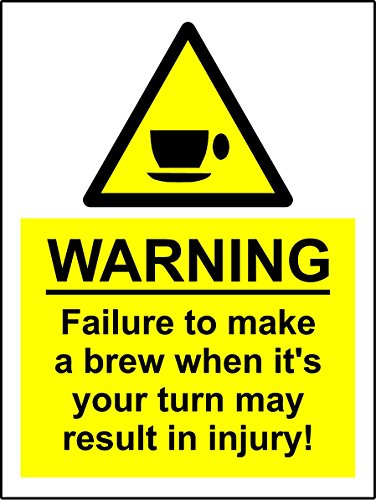 Lustiges Schild für die Kaffeemaschine am Arbeitsplatz im Stil eines Warnschildes zur Vermeidung von Chemie-Unfällen, selbstklebender Aufkleber aus Vinyl, A5, 150 mm x 200 mm.