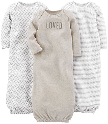 Simple Joys by Carter's Unisex Baby Nachthemd aus Baumwolle, 3er-Pack, Grau/Weiß, 0-3 Monate