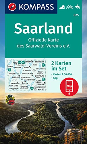 KOMPASS Wanderkarten-Set 825 Saarland, Offizielle Karte des Saarwald-Vereins e.V. (2 Karten) 1:50.000: inklusive Karte zur offline Verwendung in der KOMPASS-App. Fahrradfahren. Reiten.