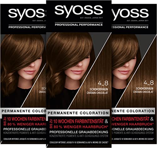 Syoss Color Coloration 4_8 Schokobraun Stufe 3 (3 x 115 ml), permanente Coloration für bis zu 10 Wochen Farbintensität und 70 % weniger Haarbruch*