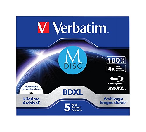 Verbatim MDISC BDXL - 100 GB, 4-fache Brenngeschwindigkeit mit Lifetime-Archival, 5er Pack Jewel Case
