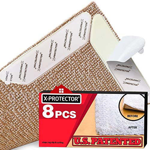 Teppichgreifer X-Protector - Teppich Antirutschunterlage 8 Stck- Teppichband - Anti-Curling Rug Gripper - Teppichunterlage - Doppelseitige Teppich Aufkleber - Washable Wiederverwendbar Antirutschmatte