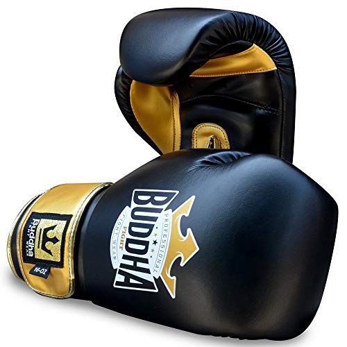 Buddha Fight Wear Top Fight Boxhandschuhe, Schwarz / Gold, 12 Unzen