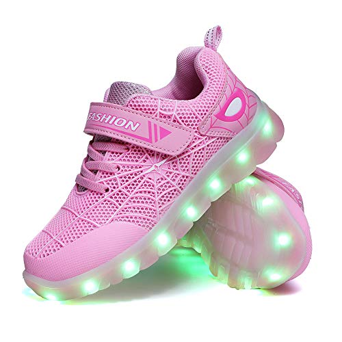 YUNICUS Kleinkind Jungen Schuhe - Kinder Jungen Mädchen Atmungsaktive LED Leuchten Blinkende Turnschuhe für Kinder Schuhe (rosa-weiß 28 EU)