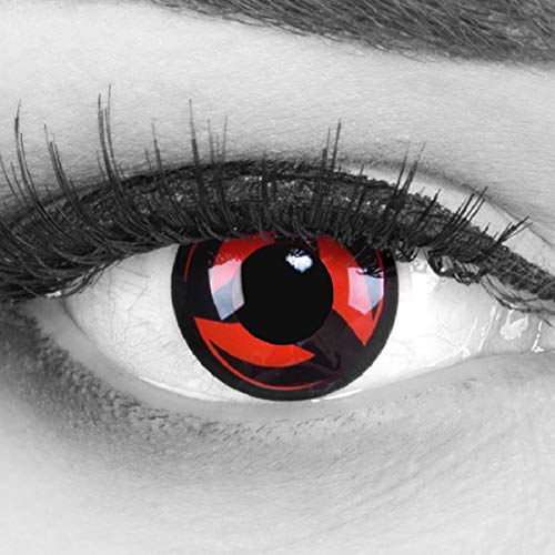 Meralens 1 Paar Farbige Anime Manga Kontaktlinsen Ohne Stärke mit Kontaktlinsenbehälter - Sharingan Eternal Kakashi Naruto in rot schwarz perfekt zu Hereos of Cosplay Halloween rote 12 Monatslinsen