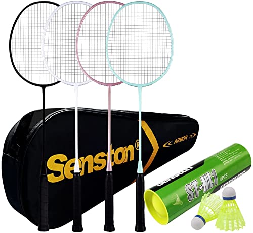 Senston Carbon Badmintonschläger 4er Set Badminton Schläger Leichtgewicht Badminton Schläger Federballschläger mit Schlägertasche