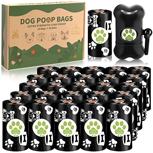 VIPNAJI Hundekotbeutel mit Spender und Leinenclip - Ohne Duftstoff, 26 Rollen (520 Tüten), 30 x 22 cm, auslaufsicher, dick und stark Kotbeutel für Hunde, Schwarz