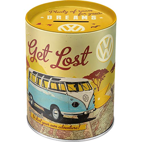 Nostalgic-Art 31003 - Volkswagen - VW Bulli T1 - Let's Get Lost - Spardose, Geschenke für VW Bus Fans, Sparschwein aus Metall, Vintage Sparbüchse aus Blech