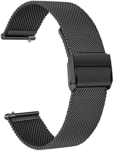 Aliwisdom Ersatz Uhrenarmband 20mm für Smartwatch oder Traditionelle Uhren, Universal Ersatzarmbänder 20 mm Edelstahl Metall Mesh Schnellverschluss Armband für Herren Damen (20 mm, Schwarz)
