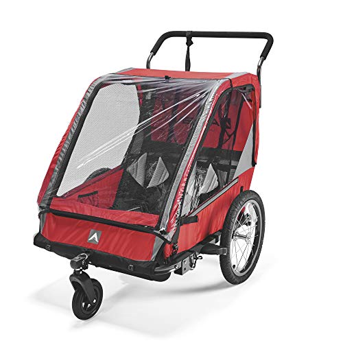 Allen Sports Hi-Viz Fahrradanhänger und Kinderwagen für 2 Kinder - rot, Modell ES2-R