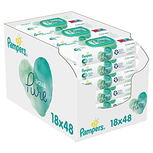 Pampers Aqua Pure Baby Feuchttücher, 864 Tücher (18 x 48) Mit 99% Purem Wasser, Dermatologisch Getestet, Baby Erstausstattung Für Neugeborene