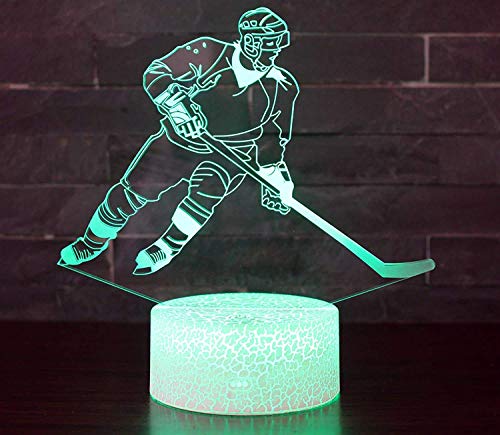 3D Eishockey Lampe LED Nachtlicht mit Fernbedienung, 16 Farben Wählbar Dimmbare Touch Schalter Nachtlampe Geburtstag Geschenk, Frohe Weihnachten Geschenke Für Mädchen, Kinder