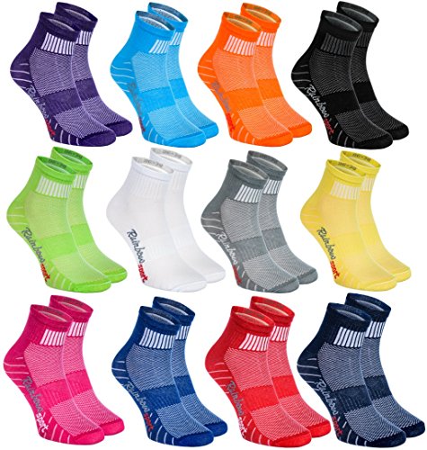 Rainbow Socks - Damen Herren Bunte Baumwolle Sport Socken - 12 Paar - Mehrfarbig - Größen 39-41