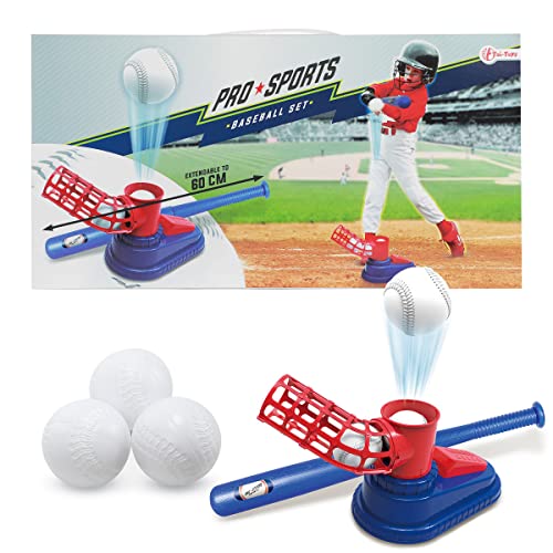Toi-Toys Automatisches Baseball Set - inkl. Schläger & 3 Bälle - Baseball Kinder Spielzeug - Sport Outdoor - T-Ball Set