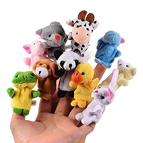 CHSYOO 10 x Klein Tierfiguren Fingerpuppe Samt Handpuppe, Plüschfigur Spielzeug Props für Geburtstag Kinder Party Taufe Babyparty Mitbringsel Geschenk