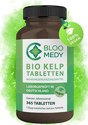Bio Kelp Jod – 365 vegane Tabletten – 150µg natürliches Jod – Bio Braunalgen aus Frankreich – Laborgeprüft in Deutschland – Premium Sea Kelp Jahresvorrat – Jod Tabletten hochdosiert ohne Zusatzstoffe
