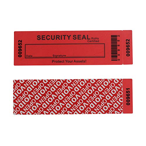 50 Stück 100% Total Transfer Manipulationssichere Sicherheit Garantie Void Aufkleber/Etiketten / Dichtungen (rot, groß, 35 x 120 mm, dreifache Seriennummern – TamperStop)
