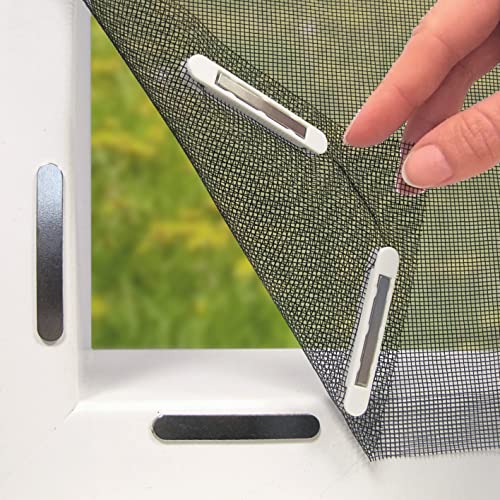 Hoberg Fenster-Fliegengitter mit innovativer Magnetbefestigung | Bis zu 150 x 130 cm individuell zuschneidbar, kein Bohren oder Schrauben, 16 Magnet-Clips, schwarz