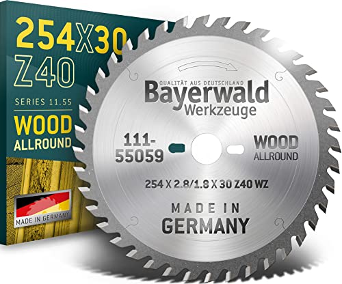 Bayerwald - HM Tischkreissägeblatt Ø 254 mm x 2,8 mm x 30 mm (Für Holz, Spanplatten, Profilleisten etc.) | Kombinebenlöcher für Bosch GTS 10 & PTS 10 (40 Zähne)