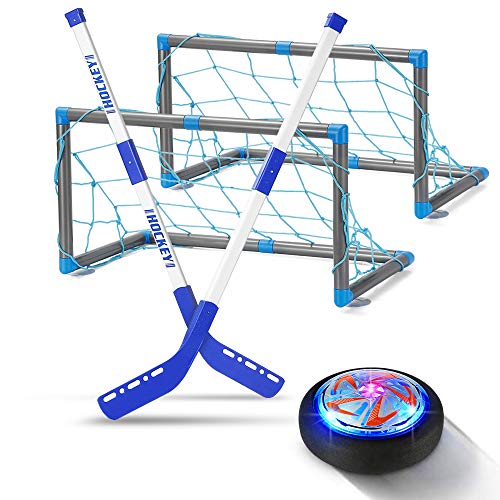 Geyueya Kinder-Hockey-Set, LED-Hockey-Set, tragbar, für drinnen und draußen, Luftstrom, Fußball, Schwebeball, Geschenk, Training, Sportspielzeug