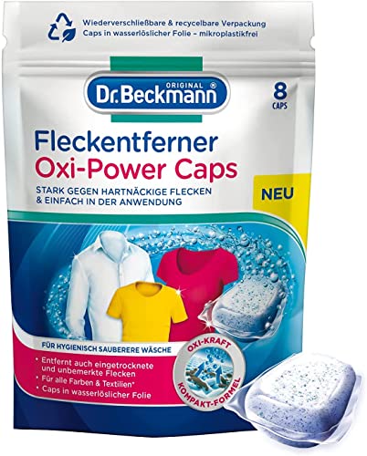 Dr. Beckmann Oxi Power Caps | gegen hartnäckige Flecken | praktisch und vordosiert | für die Waschmaschine und zum Einweichen | 8 Caps