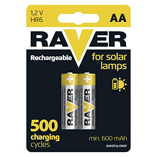 EMOS Raver Solar AA Mignon Akkus/aufladbare Batterien für Solarlampen / 2 Stück/NiMH / 1,2V / 600 mAh / HR6 / Rechargeable, 1.2 V