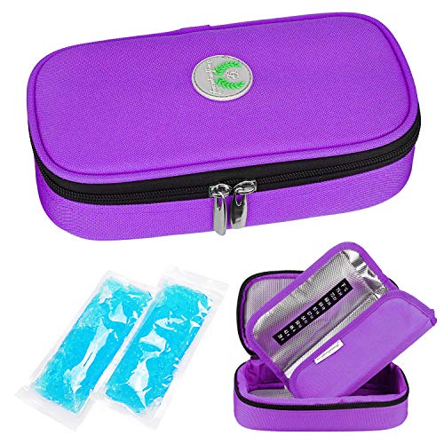 YOUSHARES Insulin kühltasche Diabetiker Tasche - Medikamente Diabetiker Isoliert Tragbaren Kühler Tasche für Insulin Pen und Diabetes kühltasche mit 2 Kühlakkus (Lila)