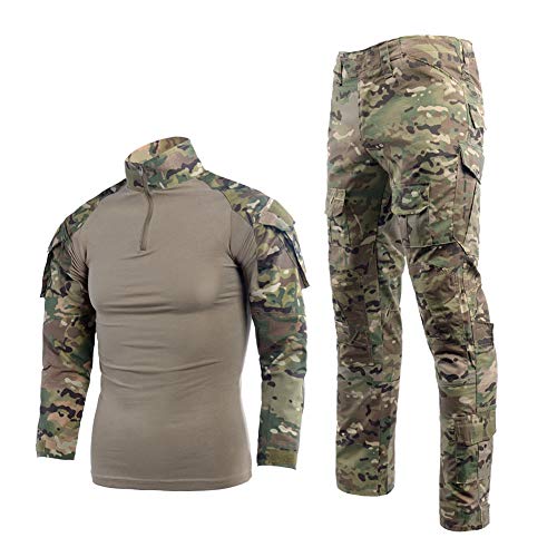 Softair Tarnanzug Herren Paintball Combat Shirt Taktische Hose Langärmlige mit 1/4 Reißverschluss Militär Anzug Outdoor Camouflage Jagdbekleidung BDU Uniform