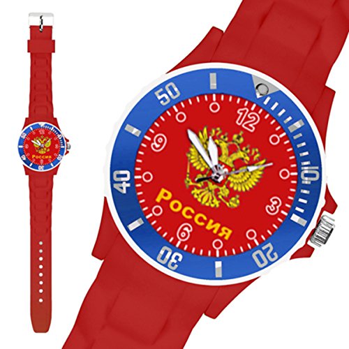 Taffstyle® Fanartikel Silikon Armbanduhr Gummi Trend Watch Quarz Fan Uhr mit Fussball Weltmeisterschaft WM & EM Europameisterschaft 2016 Länder Flaggen Style - Russland
