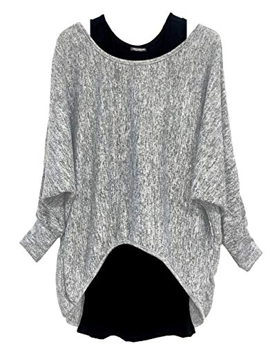 Emma & Giovanni - Damen Oversize Oberteile Tshirt/Pullover (2 Stück) / Made In Italy, XL-XXL, Grau