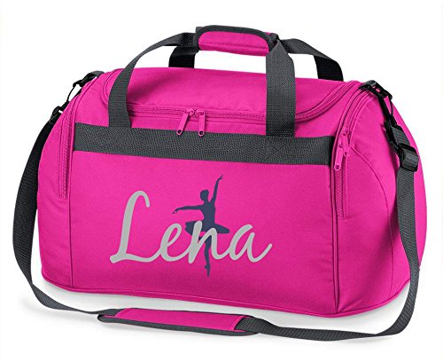 Sporttasche mit Namen | Personalisieren & Bedrucken | Motiv Ballett-Tänzerin | Reisetasche Umhänge-Tasche für Mädchen | inkl. Namensdruck (pink)