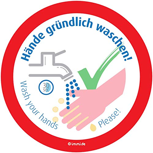 immi 4St. Hände waschen, Saubere Toilette/WC Aufkleber, Hygiene auf Klo, 95mmØ