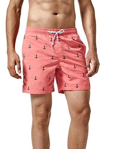 MaaMgic Badehose Herren Schnelltrocknende Badeshorts Jungen Strand Strandurlaub Surf Freizeit Laufen Sport mit Netzfutter Taschen einstellbare Kordelzug MEHRWEG-XL-Anker Pink